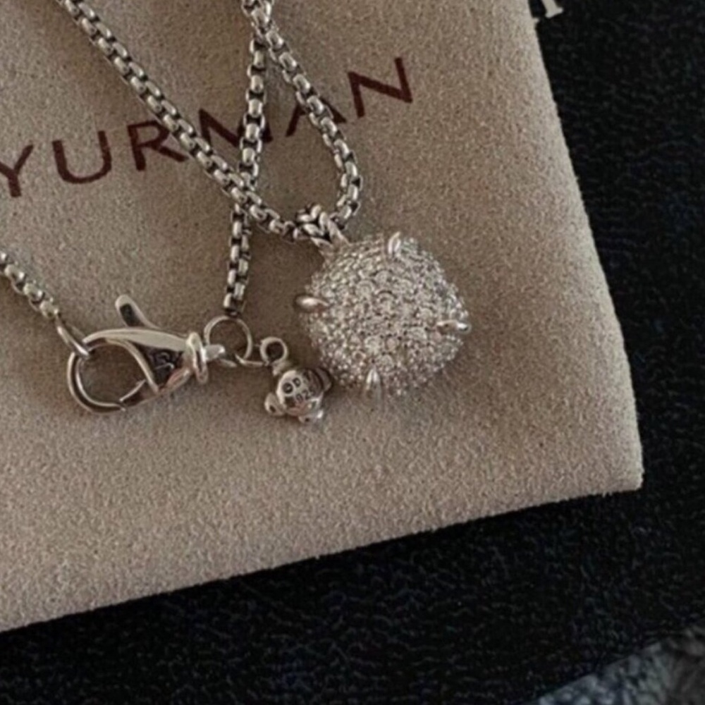 David Yurman Silver Pave Orb Pendant Necklace - Silver